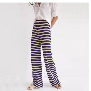 Flat White Striped Knit Pants Anthropologie Size‎ Medium Navy